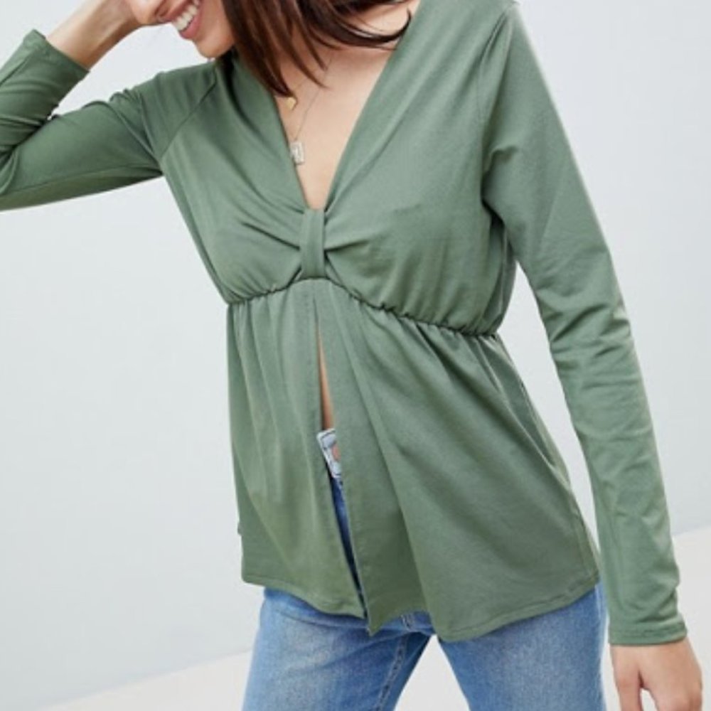 ASOS Olive Green Top with Split Front 6
